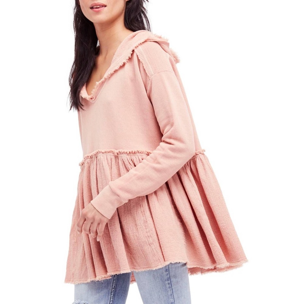 Free People Summer Dreams Gauze Pink Oversized Hoodie size XS